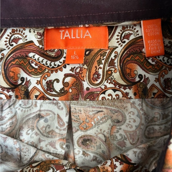 Tallia Men’s Paisley Print Dress Shirt – Brown/Orange – Size L (16.5) - Picture 4 of 5